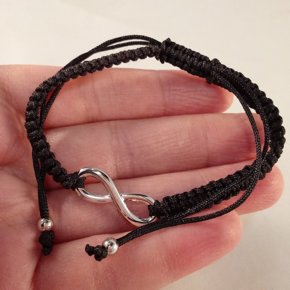 Men's Black Braided Weaved Rope Bracelet Infinity 8 Charm Adjustable Party Gift